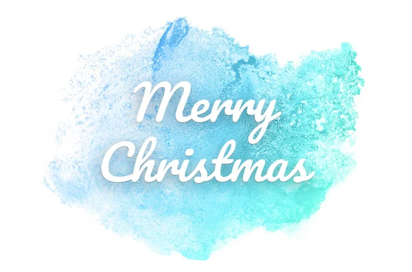 Abstract watercolor background image with a liquid splatter of aquarelle paint.Blue and turquoise pastel tones. Merry Christmas — Stock Photo, Image