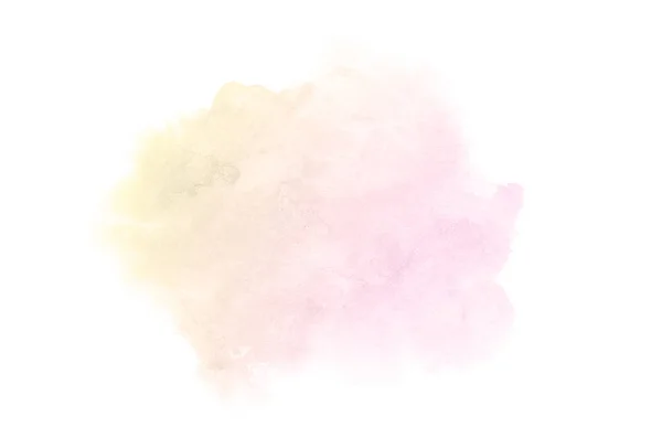 Abstraktes Aquarell-Hintergrundbild mit einem flüssigen Spritzer Aquarellfarbe, isoliert auf Weiß. rosa und gelbe Töne — Stockfoto