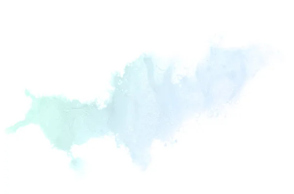 白に隔離されたアクアレル塗料の液体スプラッタを持つ抽象的な水彩の背景画像。ブルーとターコイズのパステルトーン — ストック写真