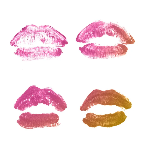 Kadın dudakları ruj öpücük baskı sevgililer günü için beyaz izole ayarlayın. Bronz renk — Stok fotoğraf