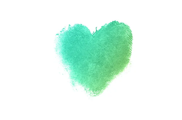 Płynna szminka serce kształt rozmazywanie na białym tle. Szmaragdowy kolor — Zdjęcie stockowe