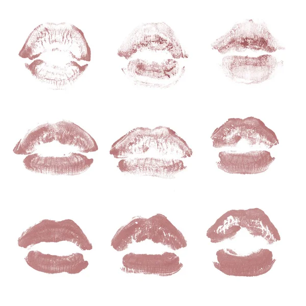 Labios hembra lápiz labial beso impresión conjunto para San Valentín aislado o —  Fotos de Stock