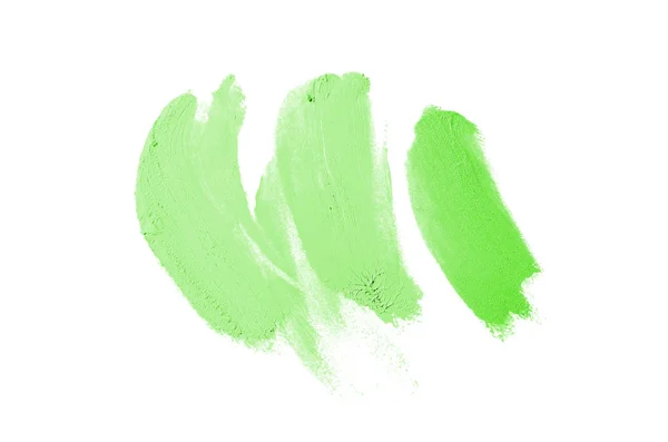 Mancha y textura de lápiz labial o pintura acrílica aislada sobre fondo blanco. Color verde —  Fotos de Stock