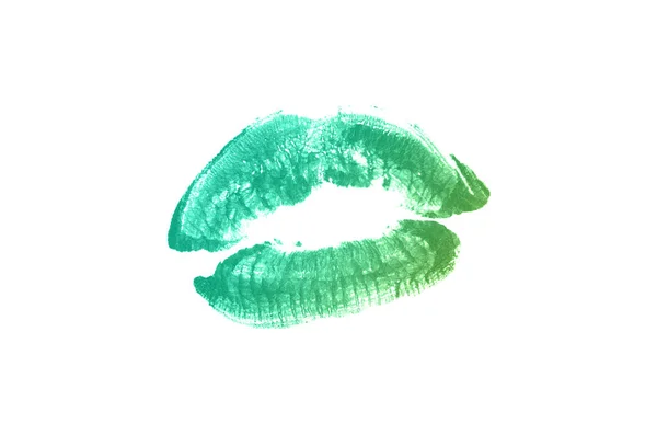 Rúzs csók védjegy fehér háttér. Gyönyörű ajkak izolált. Smaragdszín — Stock Fotó