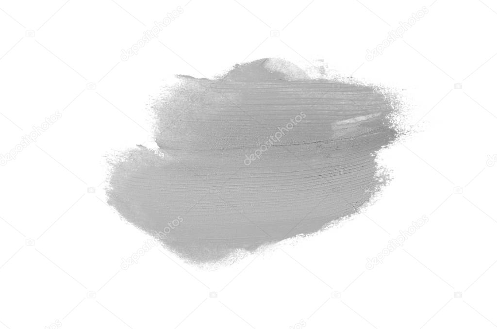 Smear and texture of lipstick or acrylic paint isolated on white background. Gray color