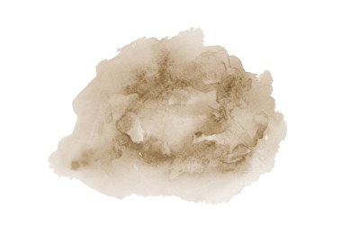 Beyaz üzerine izole edilmiş, sıvı bir kova boyası ile soyut suluboya arka plan görüntüsü. Kahverengi tonları