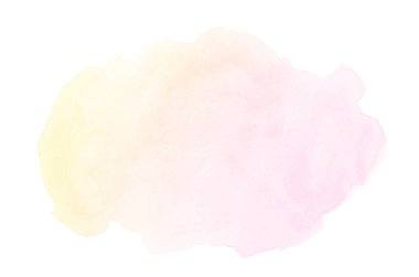 Beyaz üzerine izole edilmiş, sıvı bir kova boyası ile soyut suluboya arka plan görüntüsü. Pembe ve sarı tonları