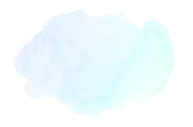 Beyaz üzerine izole edilmiş, sıvı bir kova boyası ile soyut suluboya arka plan görüntüsü. Mavi ve turkuaz pastel tonları