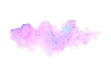Beyaz üzerine izole edilmiş, sıvı bir kova boyası ile soyut suluboya arka plan görüntüsü. Mor tonları