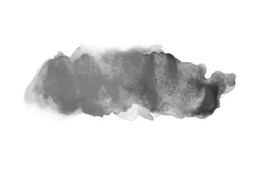 Beyaz üzerine izole edilmiş, sıvı bir kova boyası ile soyut suluboya arka plan görüntüsü. Siyah beyaz tonları