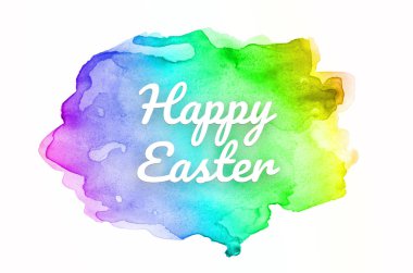 Abstract watercolor background image with a liquid splatter of aquarelle paint. Rainbow tones. Happy easter