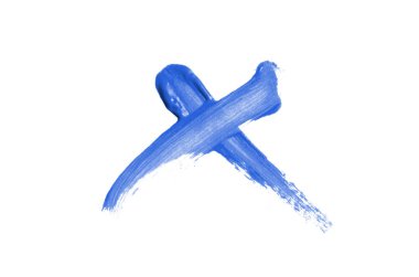 Beyaz bir arka plan üzerinde izole bir onay işareti şeklinde parlak sıvı ruj smear. Kozmetik ürün inme. Evet onay kutusu için işaretleyin. Mavi renk