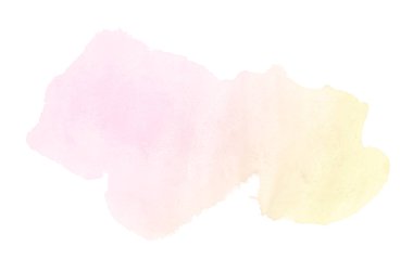 Beyaz üzerine izole edilmiş, sıvı bir kova boyası ile soyut suluboya arka plan görüntüsü. Pembe ve sarı tonları
