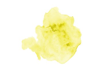 Beyaz üzerine izole edilmiş, sıvı bir kova boyası ile soyut suluboya arka plan görüntüsü. Sarı tonları