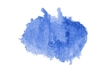 Beyaz üzerine izole edilmiş, sıvı bir kova boyası ile soyut suluboya arka plan görüntüsü. Mavi tonları