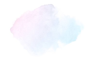 Beyaz üzerine izole edilmiş, sıvı bir kova boyası ile soyut suluboya arka plan görüntüsü. Pembe ve mavi pastel tonları
