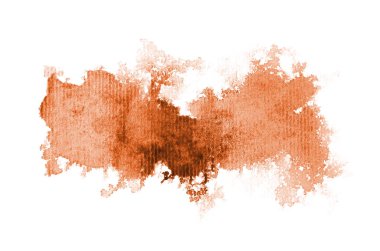 Beyaz üzerine izole edilmiş, sıvı bir kova boyası ile soyut suluboya arka plan görüntüsü. Turuncu tonları