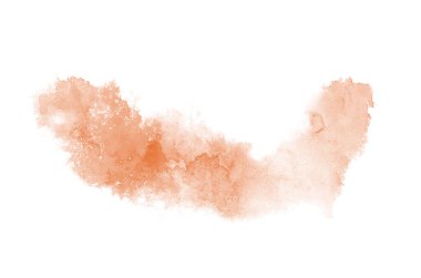 Beyaz üzerine izole edilmiş, sıvı bir kova boyası ile soyut suluboya arka plan görüntüsü. Turuncu tonları