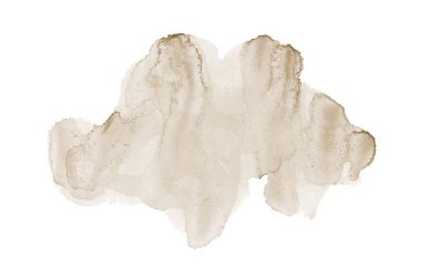 Beyaz üzerine izole edilmiş, sıvı bir kova boyası ile soyut suluboya arka plan görüntüsü. Kahverengi tonları