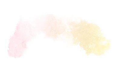 Beyaz üzerine izole edilmiş, sıvı bir kova boyası ile soyut suluboya arka plan görüntüsü. Pembe ve sarı tonları
