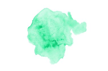 Beyaz üzerine izole edilmiş, sıvı bir kova boyası ile soyut suluboya arka plan görüntüsü. Turkuaz tonları