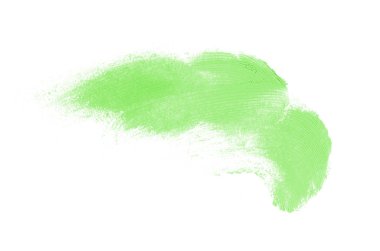 Smear ve ruj veya akrilik boya beyaz arka plan üzerinde izole doku. Lipgloss veya sıvı oje leke örneği inme. Güzellik kozmetik tasarım için eleman. Yeşil renk