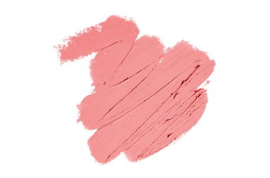 Smear ve ruj veya akrilik boya beyaz arka plan üzerinde izole doku. Lipgloss veya sıvı oje leke örneği inme. Güzellik kozmetik tasarım için eleman. Kırmızı renk