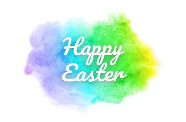 Abstract watercolor background image with a liquid splatter of aquarelle paint. Rainbow tones. Happy easter