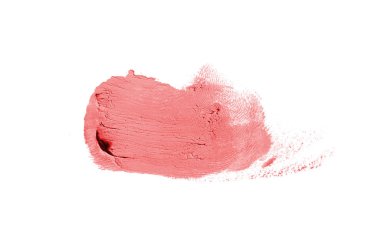 Smear ve ruj veya akrilik boya beyaz arka plan üzerinde izole doku. Lipgloss veya sıvı oje leke örneği inme. Güzellik kozmetik tasarım için eleman. Kırmızı renk