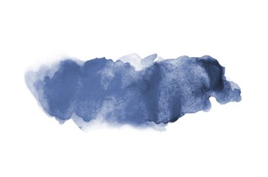 Beyaz üzerine izole edilmiş, sıvı bir kova boyası ile soyut suluboya arka plan görüntüsü. Koyu mavi tonları