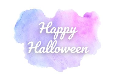 Kova boyası sıvı bir sıçrama ile soyut suluboya arka plan görüntüsü. Pembe ve mavi pastel tonları. Cadılar Bayramınız Kutlu Olsun