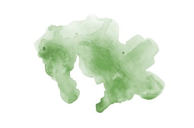 Beyaz üzerine izole edilmiş, sıvı bir kova boyası ile soyut suluboya arka plan görüntüsü. Koyu yeşil tonları