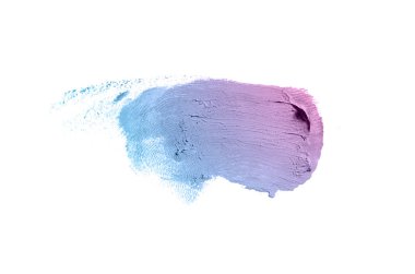 Smear ve ruj veya akrilik boya beyaz arka plan üzerinde izole doku. Lipgloss veya sıvı oje leke örneği inme. Güzellik kozmetik tasarım için eleman. Mor mavi renk