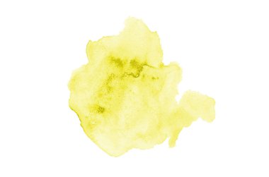 Beyaz üzerine izole edilmiş, sıvı bir kova boyası ile soyut suluboya arka plan görüntüsü. Sarı tonları