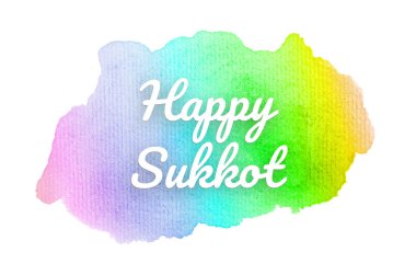 Abstract watercolor background image with a liquid splatter of aquarelle paint. Rainbow tones. Happy Sukkot