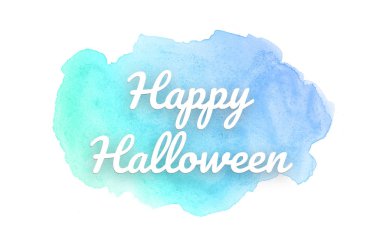 Kova boyası sıvı bir sıçrama ile soyut suluboya arka plan görüntüsü. Mavi ve turkuaz pastel tonları. Cadılar Bayramınız Kutlu Olsun