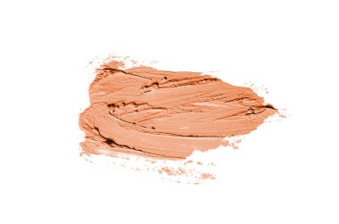 Smear ve ruj veya akrilik boya beyaz arka plan üzerinde izole doku. Lipgloss veya sıvı oje leke örneği inme. Güzellik kozmetik tasarım için eleman. Turuncu renk