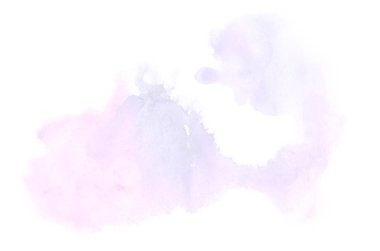 Beyaz üzerine izole edilmiş, sıvı bir kova boyası ile soyut suluboya arka plan görüntüsü. Mor tonları