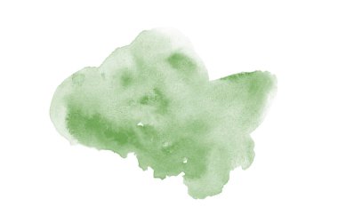 Beyaz üzerine izole edilmiş, sıvı bir kova boyası ile soyut suluboya arka plan görüntüsü. Koyu yeşil tonları