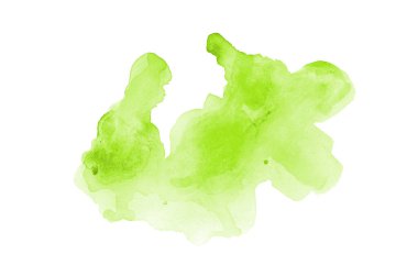 Beyaz üzerine izole edilmiş, sıvı bir kova boyası ile soyut suluboya arka plan görüntüsü. Açık yeşil tonları
