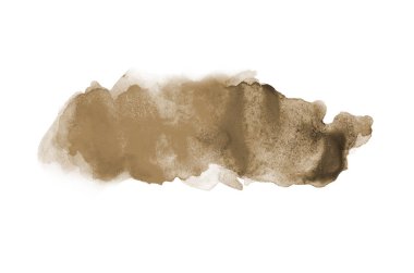 Beyaz üzerine izole edilmiş, sıvı bir kova boyası ile soyut suluboya arka plan görüntüsü. Kahverengi tonları