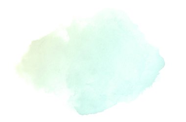 Beyaz üzerine izole edilmiş, sıvı bir kova boyası ile soyut suluboya arka plan görüntüsü. Yeşil ve sarı pastel tonları