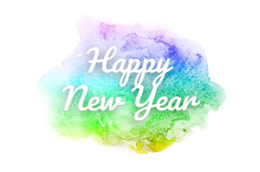 Abstract watercolor background image with a liquid splatter of aquarelle paint. Rainbow tones. Happy New Year