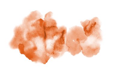 Beyaz üzerine izole edilmiş, sıvı bir kova boyası ile soyut suluboya arka plan görüntüsü. Turuncu tonları