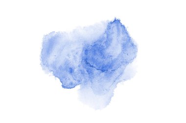 Beyaz üzerine izole edilmiş, sıvı bir kova boyası ile soyut suluboya arka plan görüntüsü. Mavi tonları