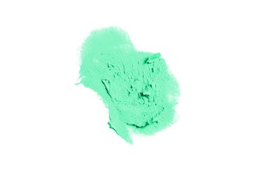 Smear ve ruj veya akrilik boya beyaz arka plan üzerinde izole doku. Lipgloss veya sıvı oje leke örneği inme. Güzellik kozmetik tasarım için eleman. Turkuaz renk