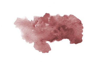 Beyaz üzerine izole edilmiş, sıvı bir kova boyası ile soyut suluboya arka plan görüntüsü. Koyu kırmızı tonları