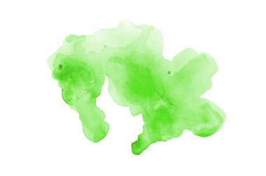 Beyaz üzerine izole edilmiş, sıvı bir kova boyası ile soyut suluboya arka plan görüntüsü. Yeşil tonları