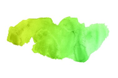 Beyaz üzerine izole edilmiş, sıvı bir kova boyası ile soyut suluboya arka plan görüntüsü. Yeşil ve sarı pastel tonları