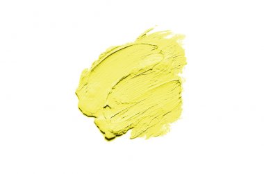 Smear ve ruj veya akrilik boya beyaz arka plan üzerinde izole doku. Sarı renk